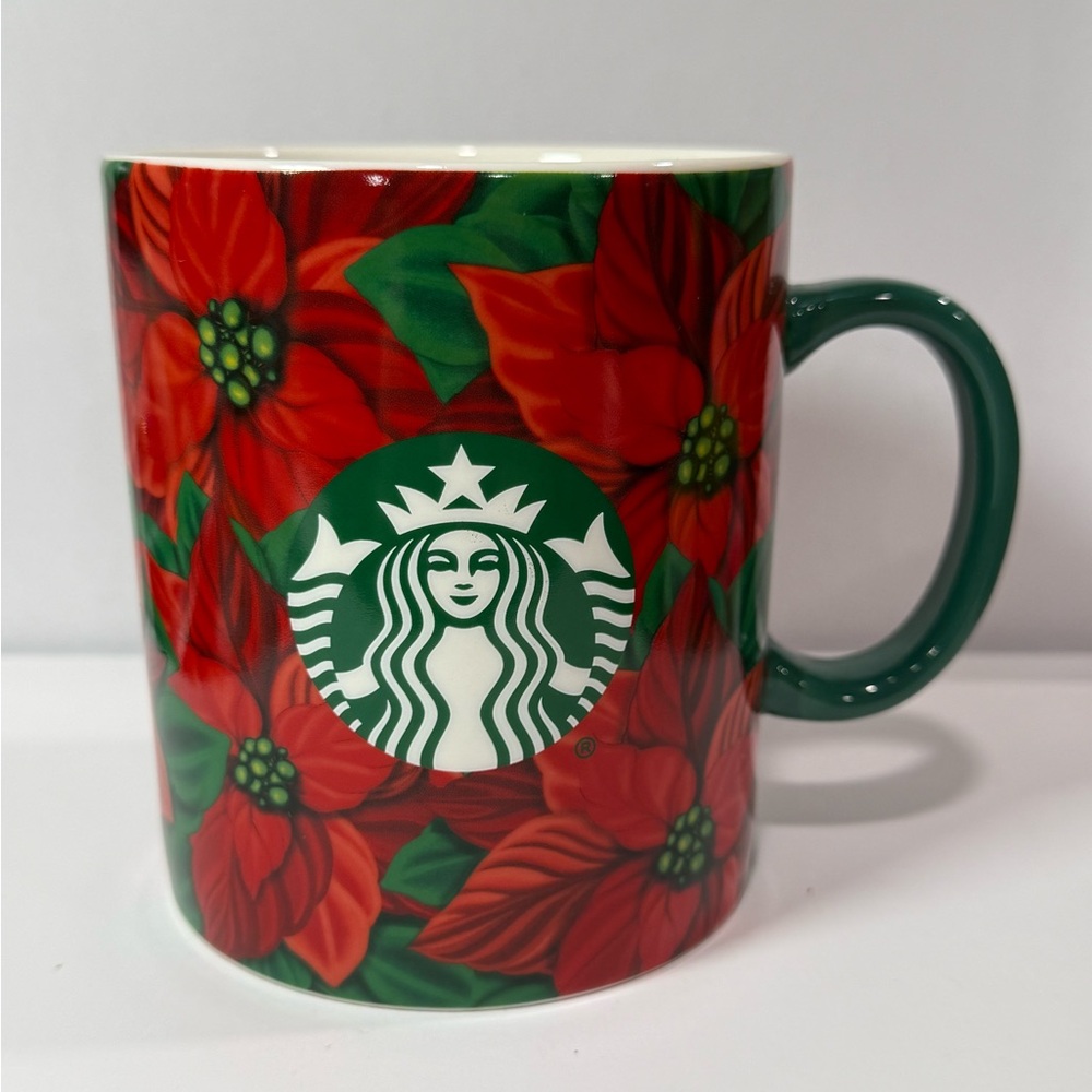 Starbucks Red Poinsettia Holiday 2020 Mug Green Handle XL 26 oz Christmas Cup